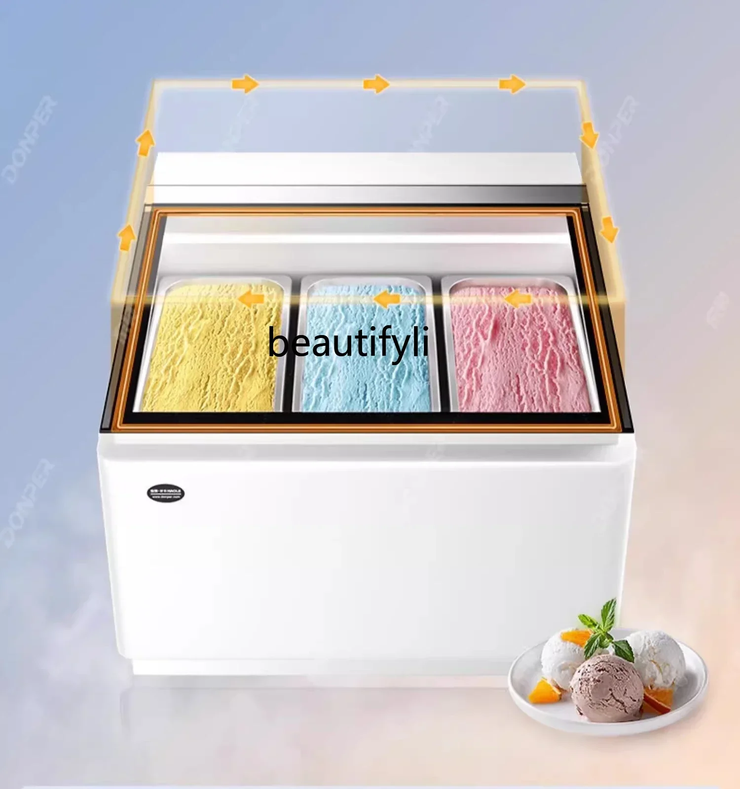 

YH Desktop hard ice cream display cabinet Frozen ice cream cabinet 3 boxes thick cut fried yogurt ice cream cabinet