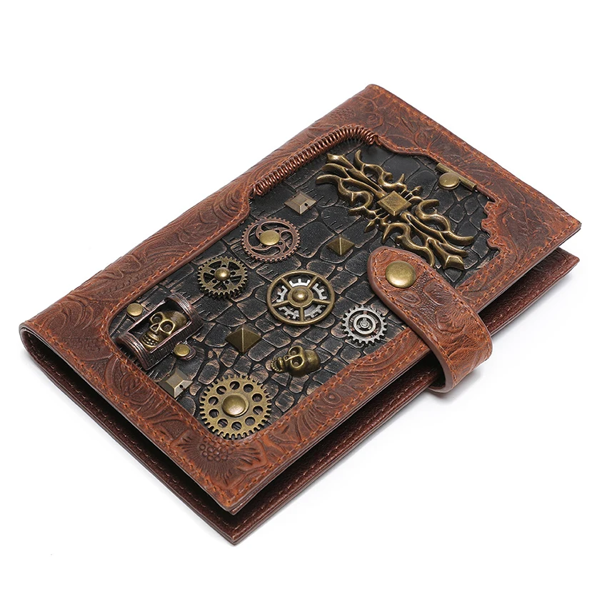 Steampunk Retro Clutch Gothic Anime Men's Wallet Genuine Leather Purse Briefcase Mechanical Backpack Card Bag Purse for Woman