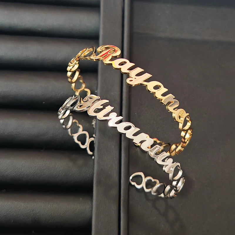 

Personalized Custom Hollow Love Name Bracelet Bangles for Women Stainless Steel Charm Bracelet Jewelry Girlfriend Birthday Gift