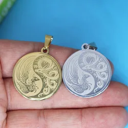 2Pcs/lot Stainless Steel Yin Yang Dragon and Phoenix For Necklace Jewelry Crafts Making Handmade Stainless Steel Charm
