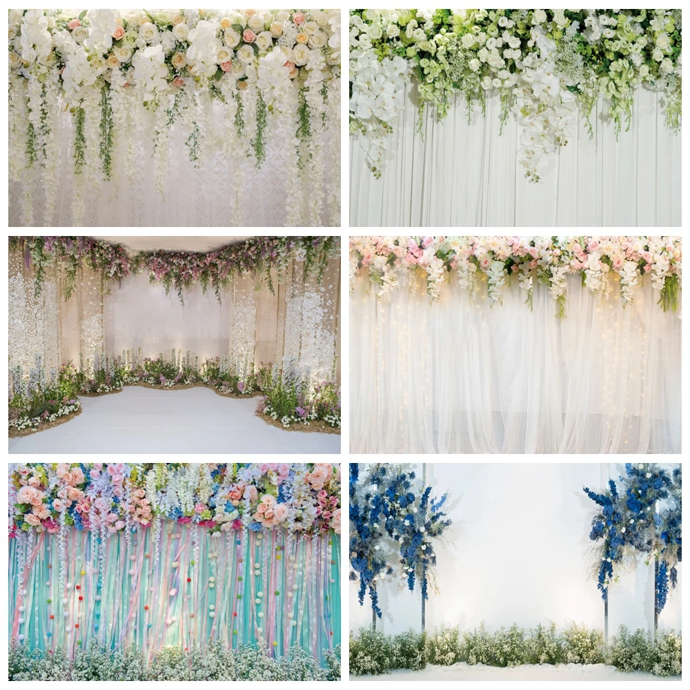 

Wedding Backdrop Bridal Shower Reception Mr & Mrs Flower Wall Floral Anniversary Ceremony Photographic Background Decor Banner