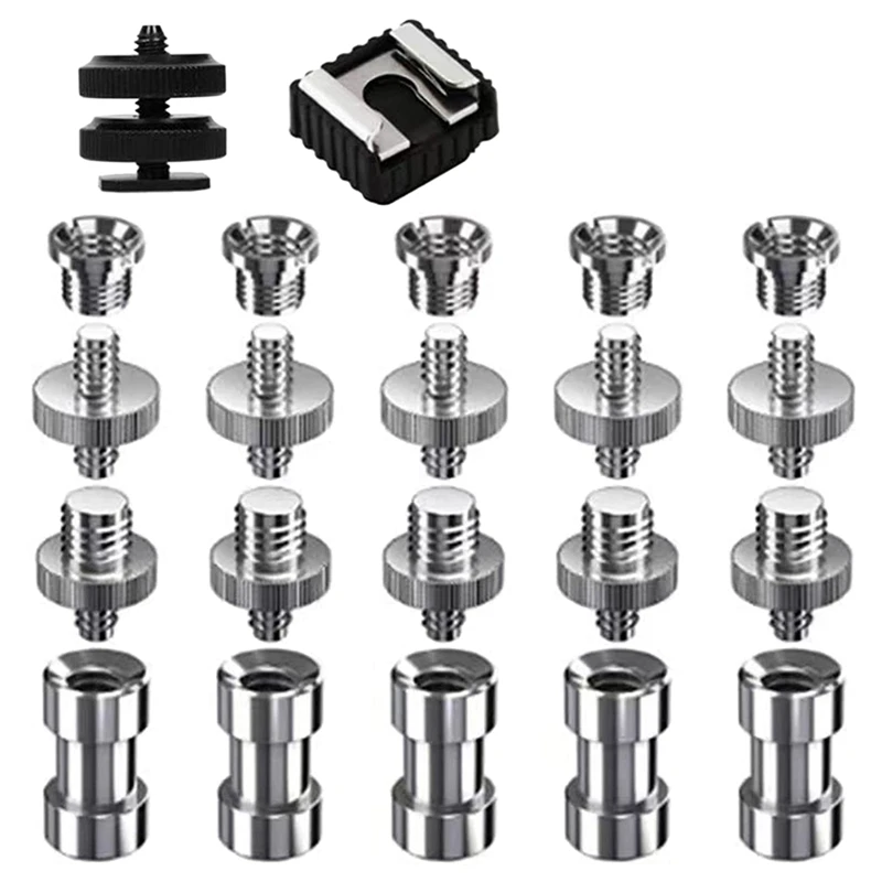 22 Pcs Camera Screw Mount Set 1/4 To 3/8 Camera Tripod Screw Adapter,1/4 To 1/4 Screw,Camera Hot Shoe Mount Adapter