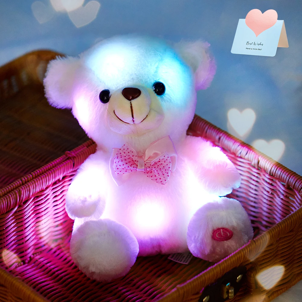 

20cm Bear Throw Pillows LED Light Plush Animals Toys Kawaii Bear Doll with Bow Tie Stuffed Toys for Girls Bed Sleeping Pillow