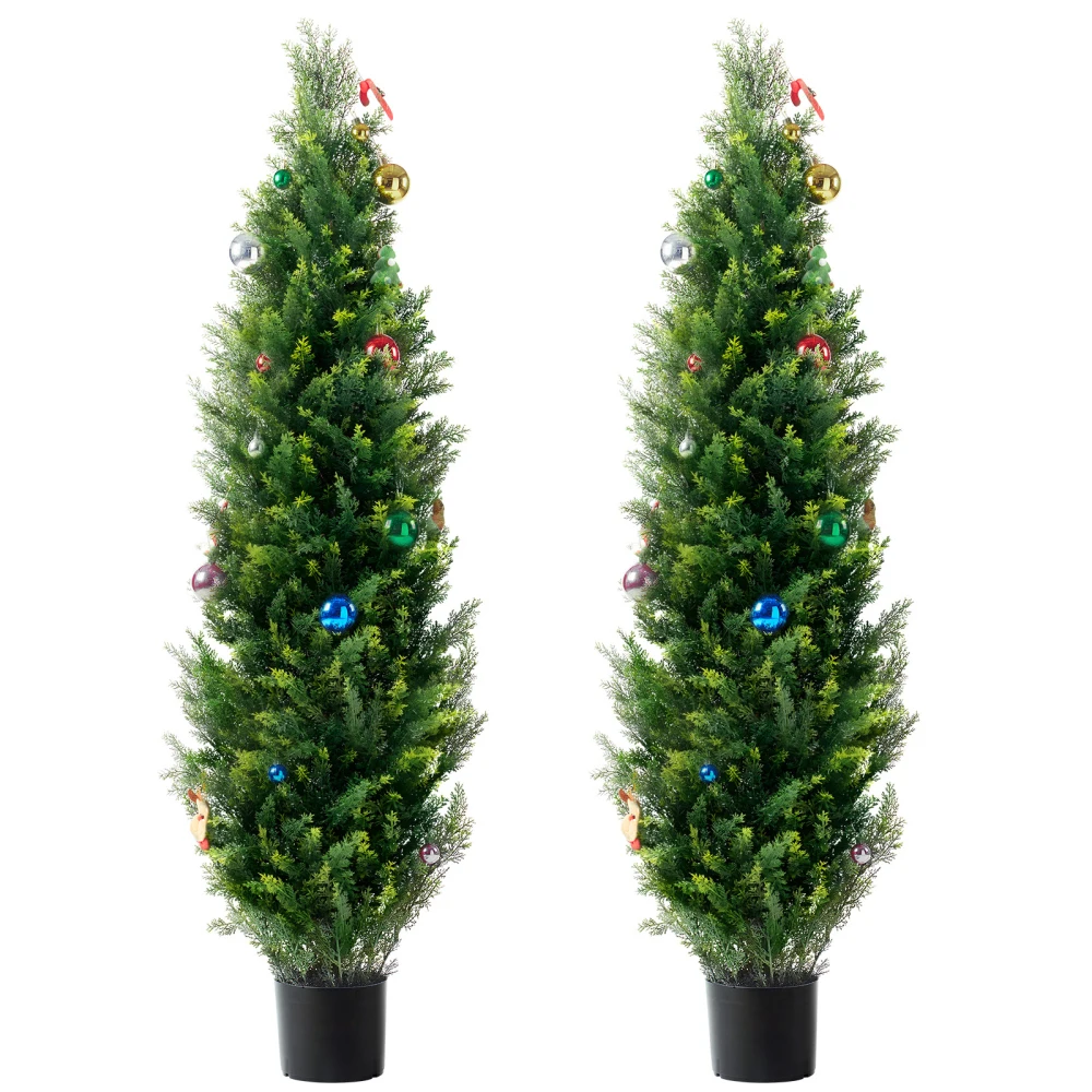 

2 Pack 5' Artificial Cedar Topiary Tree Faux Plant UV Decor In/Outdoor fake plants