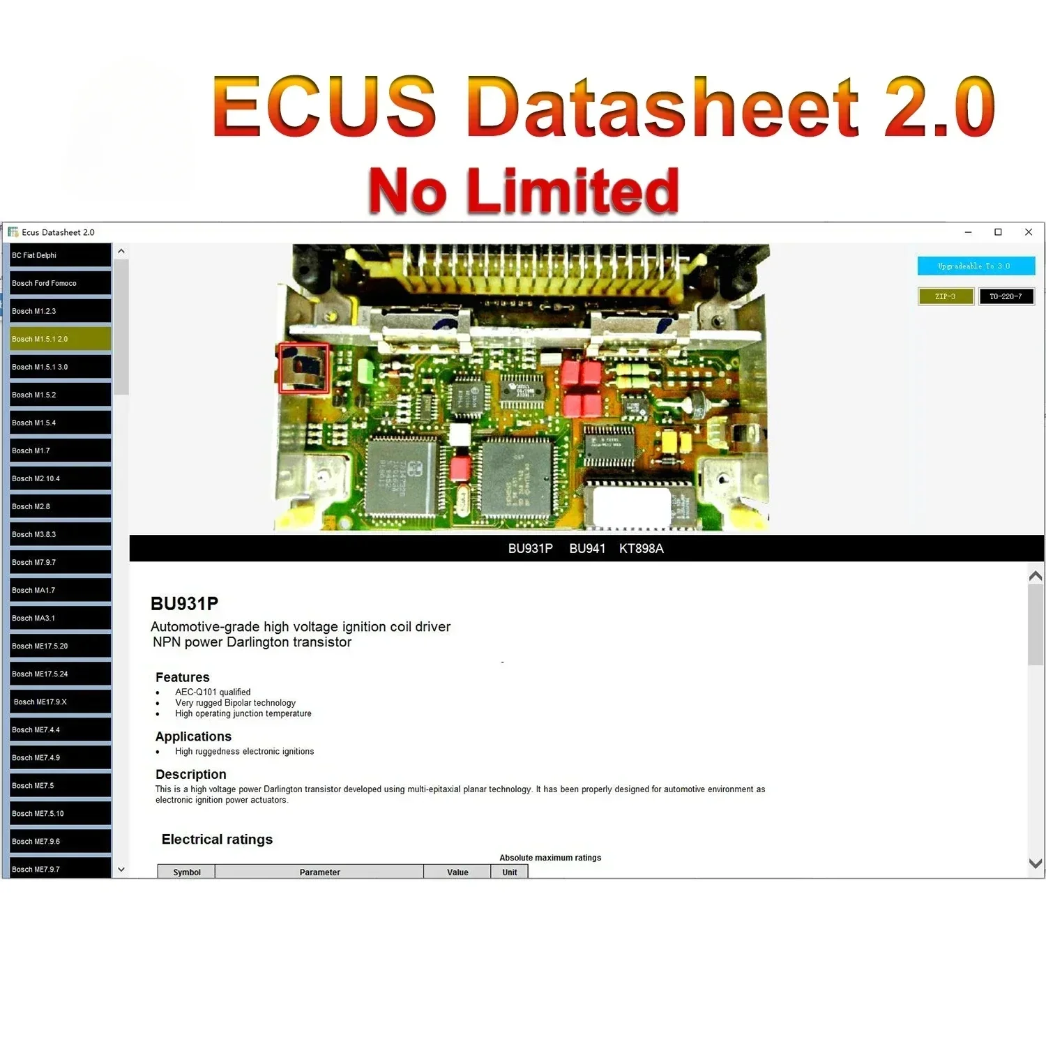 

Схема печатной платы ECus Datasheet 2.0 для ремонта ЭБУ с электронными компонентами автомобильных ЭБУ и дополнительной информации