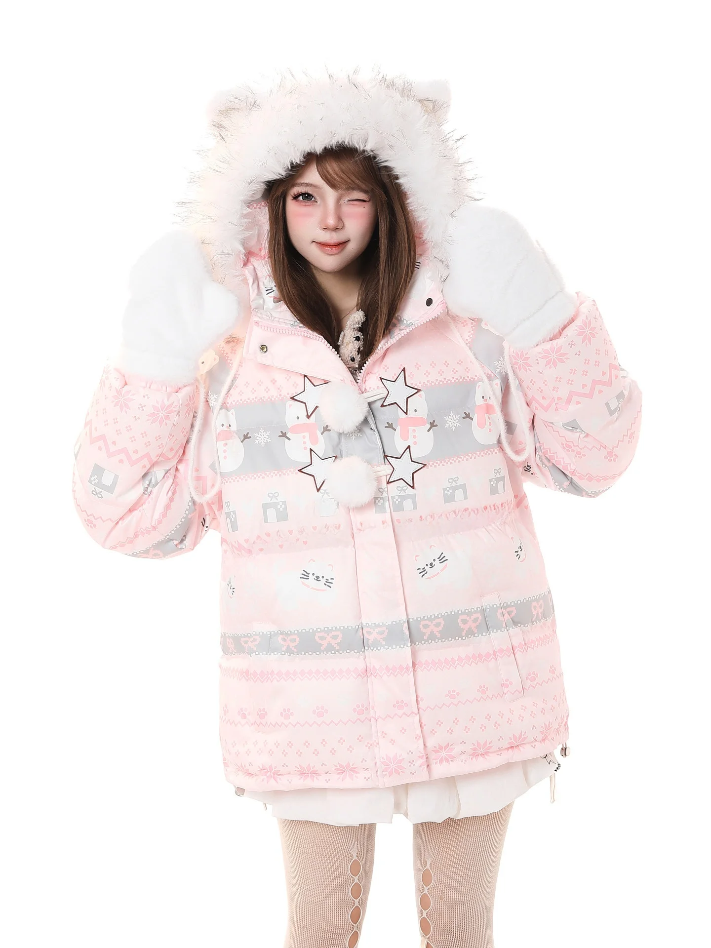 

Новая женская теплая свободная куртка с капюшоном и мультяшным снеговиком, на молнии, с длинными рукавами, из плюшевого хлопка, повседневная, зимняя