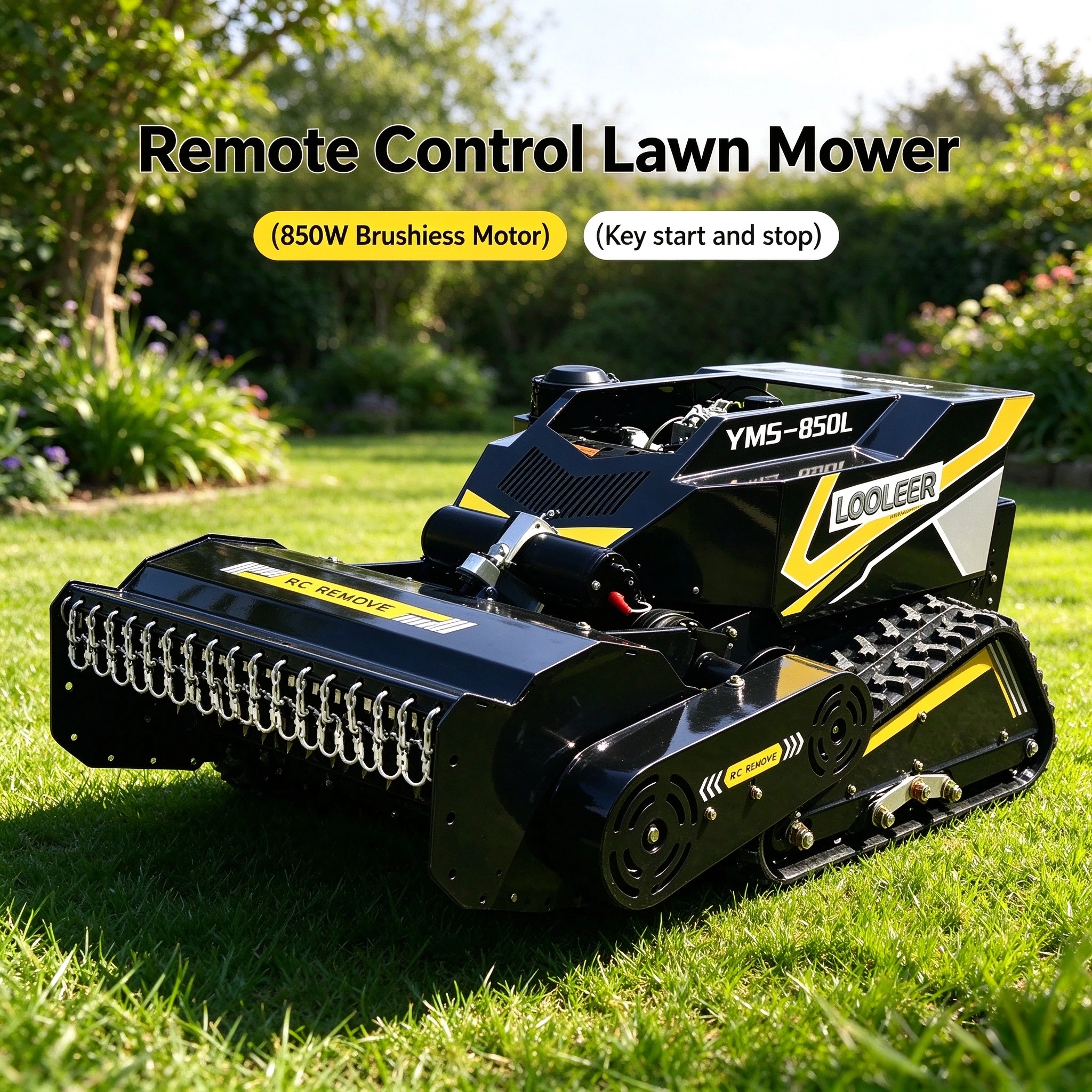 Customized Self Propelled Battery Electric Tracked Remote Control Lawn Mower Crawler RC Grass Cutter for Slope Land