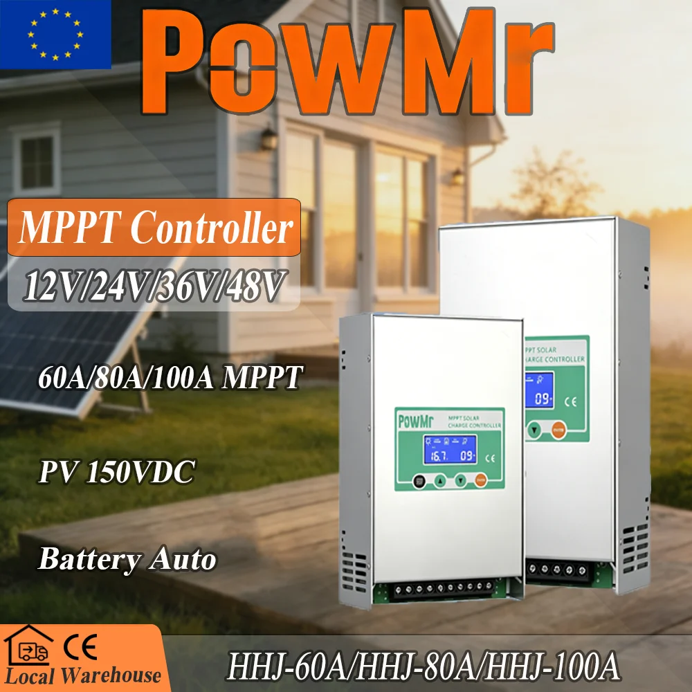 PowMr MPPT Solarladeregler 60A/80A/100A 12V 24V 36V 48V Auto Max PV 150VDC Eingang 99,9% Hocheffizienter Tracking-Regler für Blei-Säure- und Lithium-Batterien für Heim-Solarsysteme