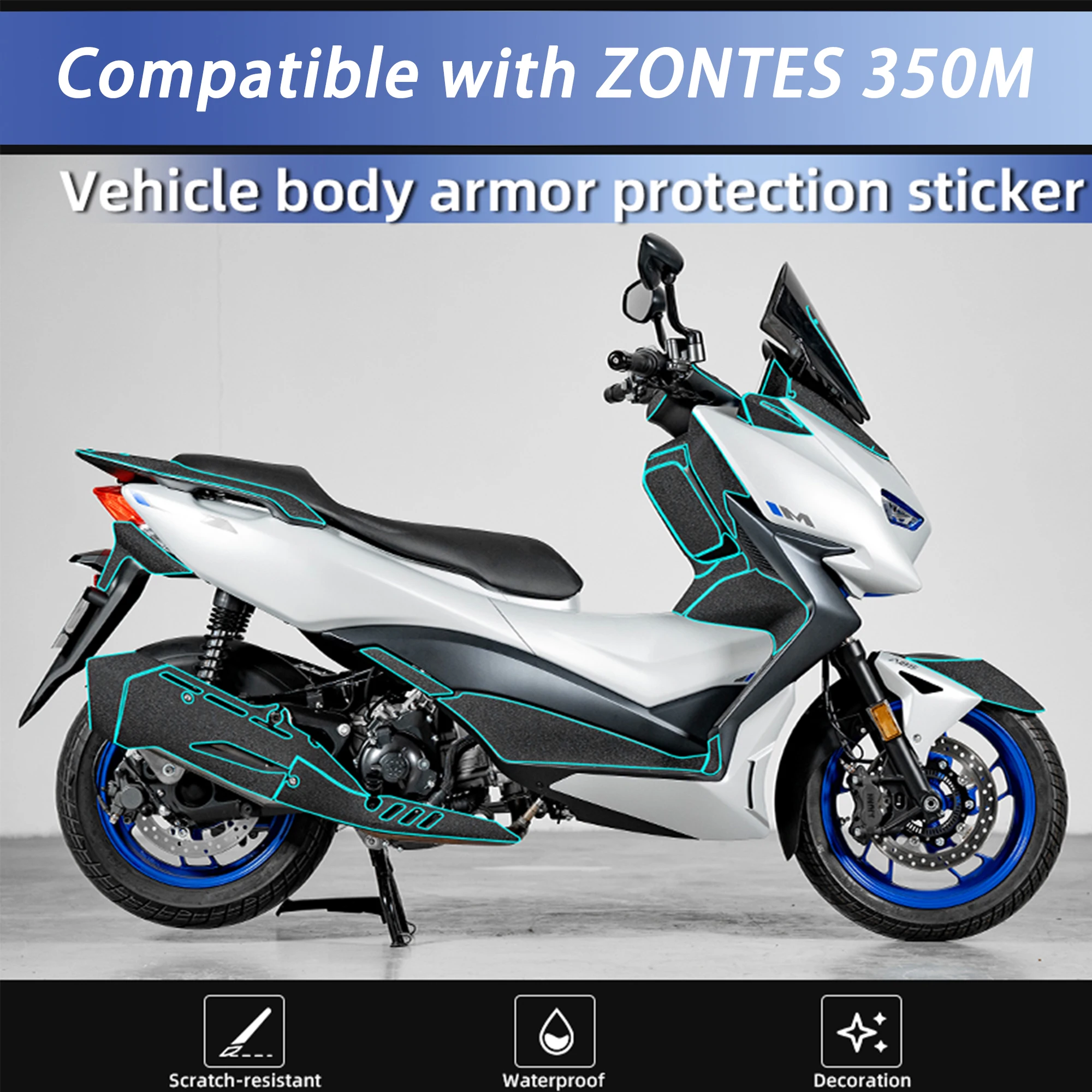 Thickened Armored Tank Protector Sticker Compatible with ZONTES 350M Motorcycle Anti‑Scratch Fuel Tank Pad Modification Accessor