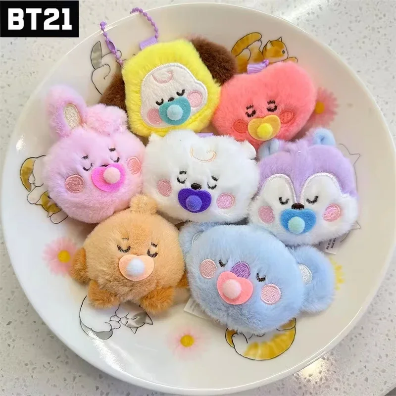 8cm Bt21 Kawaii Popular Anime Cooky Koya RJ  Mini Plush Keychain Pendant Baby Pacifier Plush Doll Bag Pendant Ornament Girl Gift