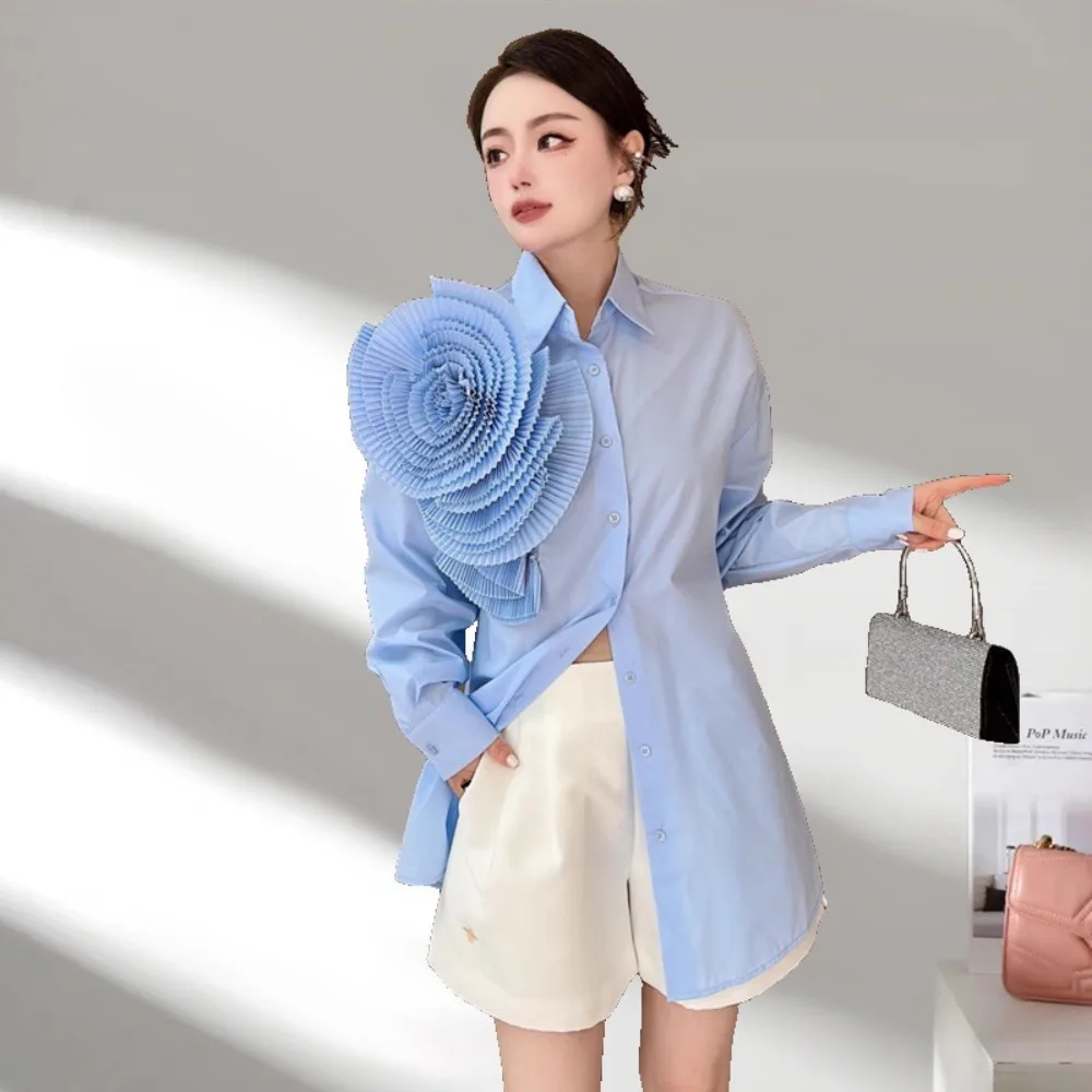 

Women's Casual Floral Shirt French Fashion Solid Single-Breasted Long-Sleeve Shirt Simple and Stylish Wholesale