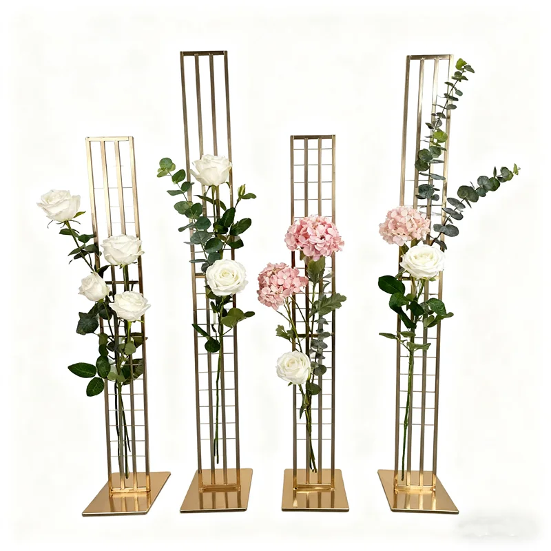 

4 PCS Wedding Party Store Store Background Metal Shiny Gold Plating Outdoor Flower Door Shelf Frame Party Decoration