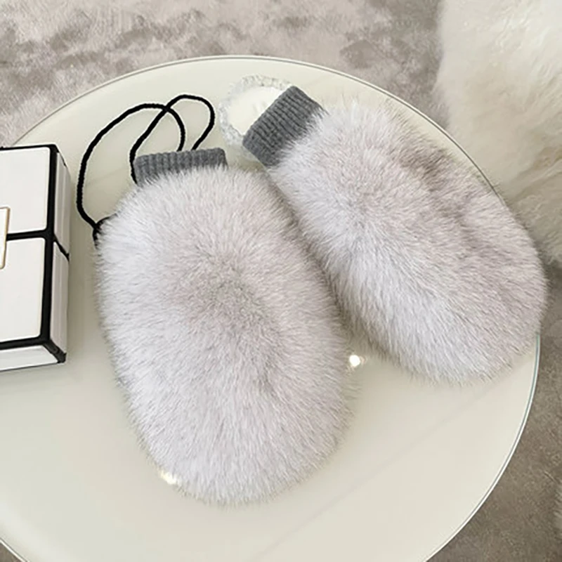 Fashion Women Winter Warm Genuine Fox Fur Covered Gloves Women Fashion Real Fox Fur Glove Outdoor Russia Thick Glove Women Warm