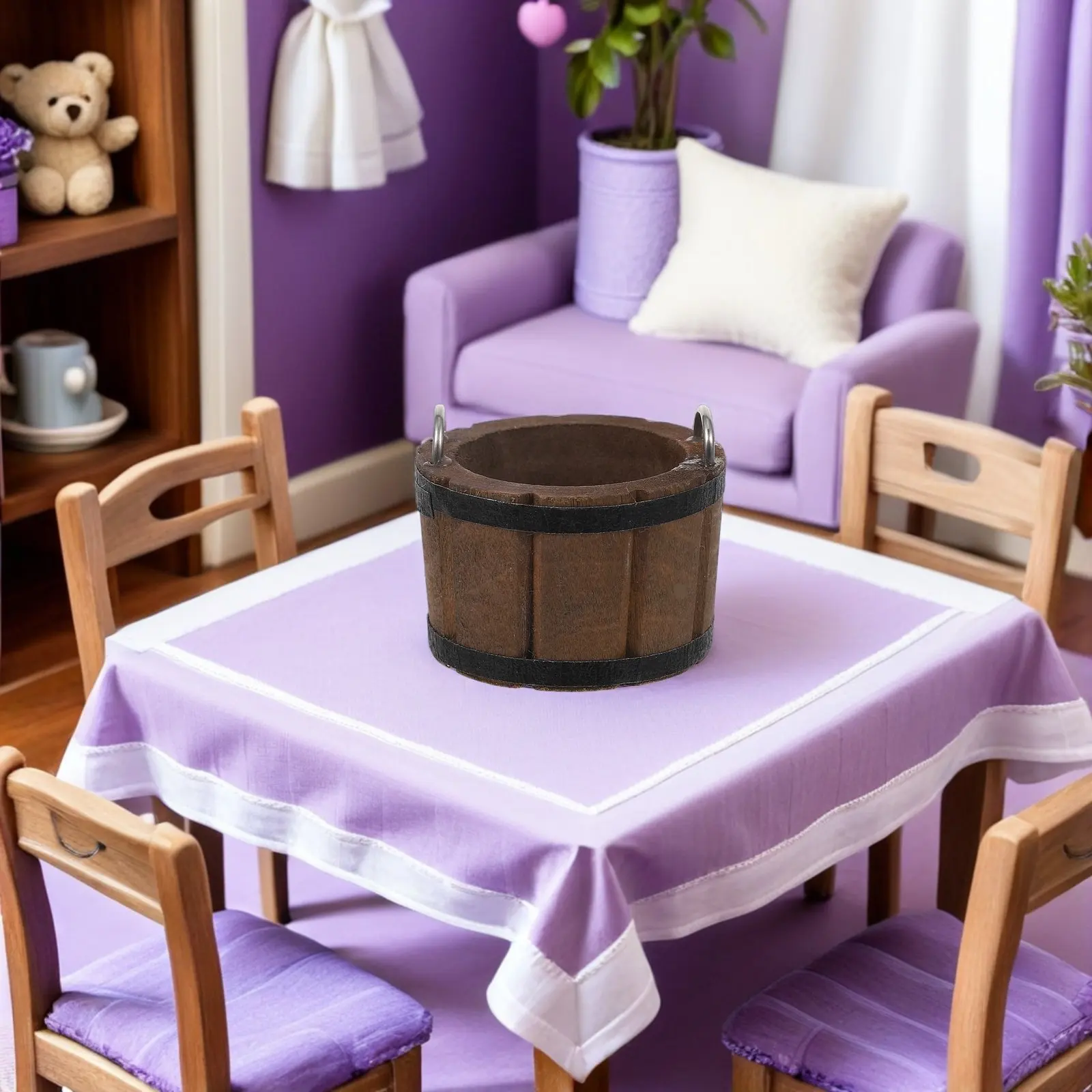 

Набор из 4 миниатюрных деревянных ведерок с ручками для кукольного домика, аксессуары для кухни, имитация миниатюрного домика