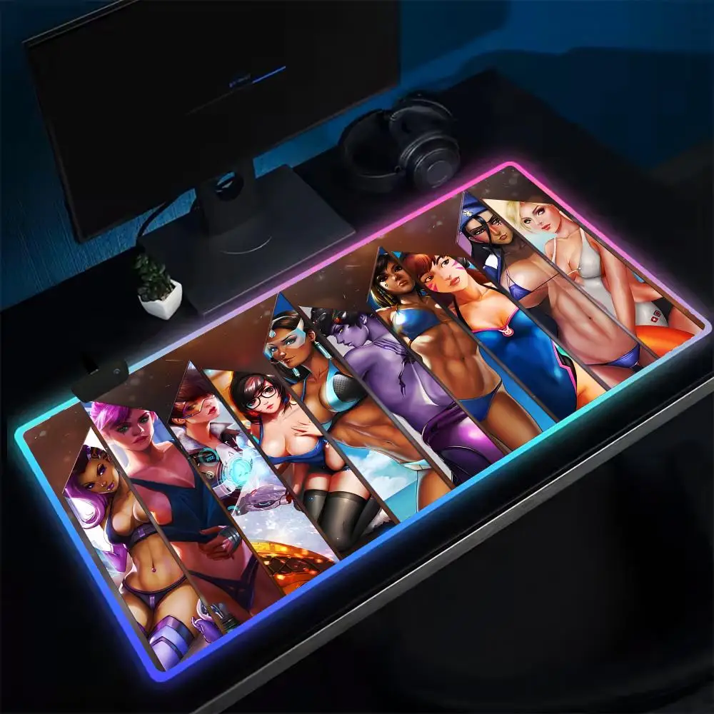 15-OW HIPS O-OVER-WATCH  Mouse Pad Anime Gaming Mouse Pad LED Table Pads Backlit Rubber Desktop XXL Mousepad RGB Desk Mats