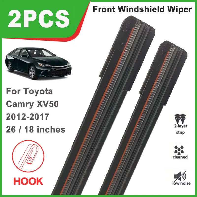 

26"+18" Double Rubber Front Wiper Blades, Windscreen Windshield Replacement Parts For Toyota Camry XV50 2012-2017 2013 2014 2015