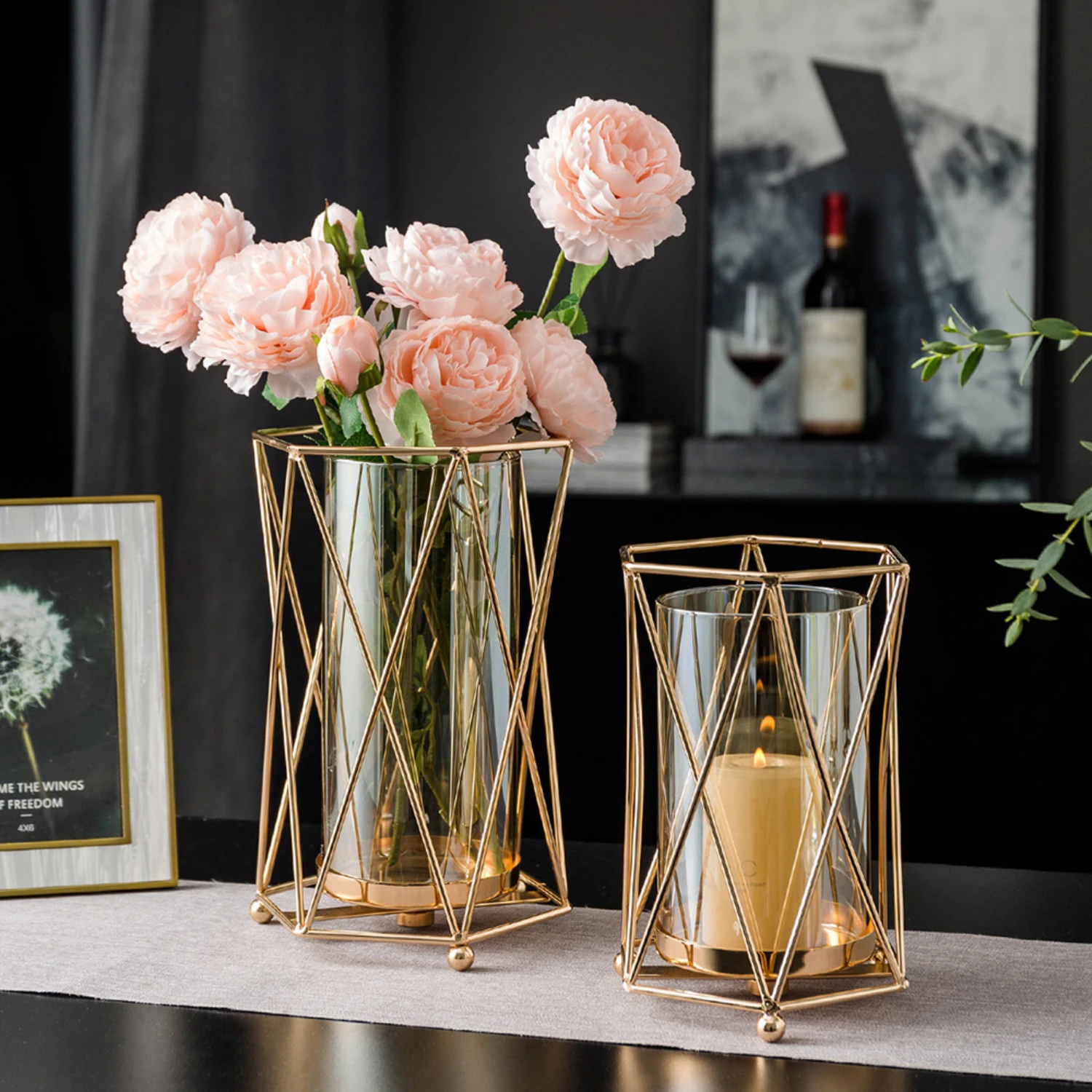 New Enhance your living space with stunning sophistication and luxurious charm by adding this exquisite gold metal candle holder