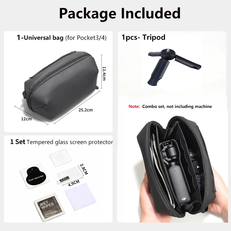 

Universal Travel set for DJI Osomo Pocket 4/3 Camera,Carrying case with Tripod,Screen film,Portable Storage bag protection case