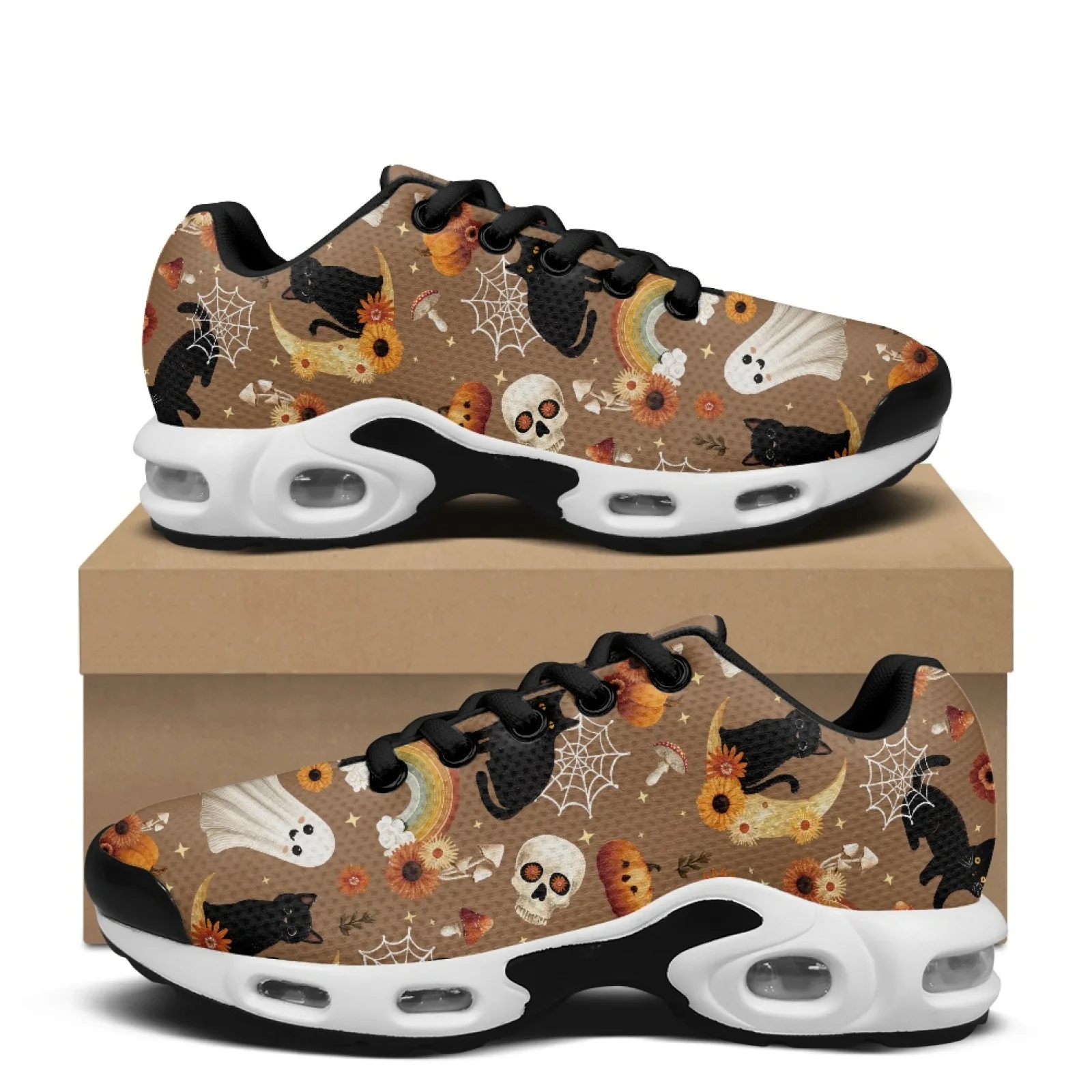 PENSTROLL Rainbow Ghost Print Air Cushion Air Cushion Sneakers for Men Mesh Walking Lace Up Sneakers Sport Trainer