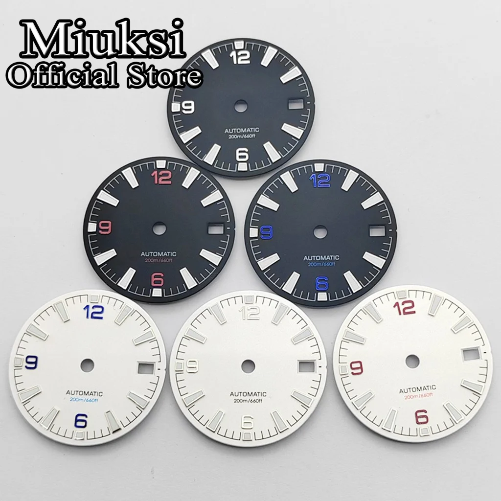 Miuksi 28.5mm NH35 Black Watch Dial Fit 3.0 O'clock 3.8 O'clock Luminous Fit NH35 Miyota 8215 8205 DG2813 ETA 2824 Movement