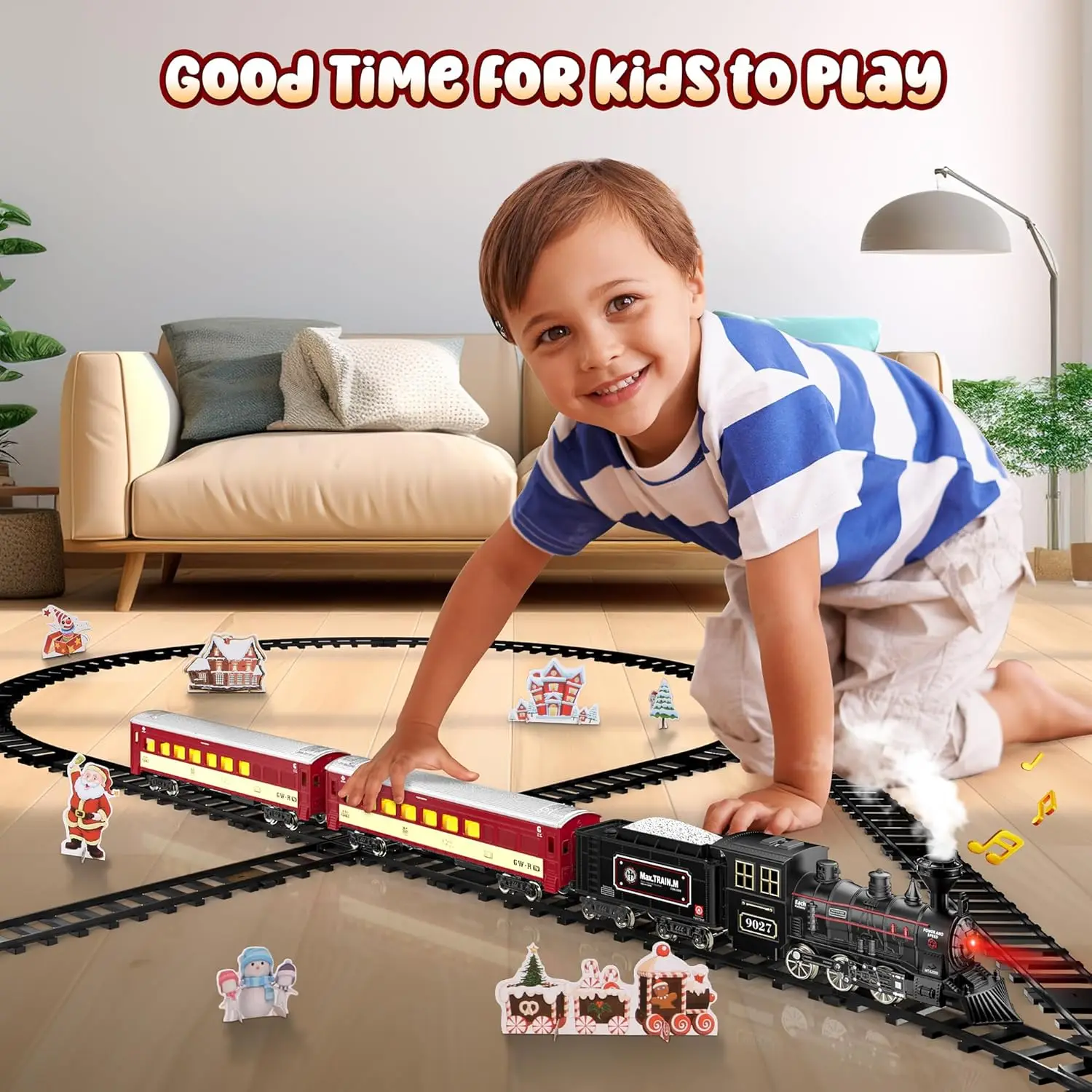 Train Set - Metal Train Toys with Luxury Tracks and Glowing Passenger, Christmas Train Sets for Around The Tree with Smokes, Lig