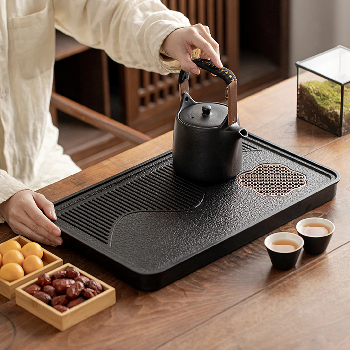 Wujin Stone Vegetable Tea Tray Plate/Melamine Bottom Tray/Water Storage and Drainage Office/Living Room/Kung Fu Tea Set Accessor