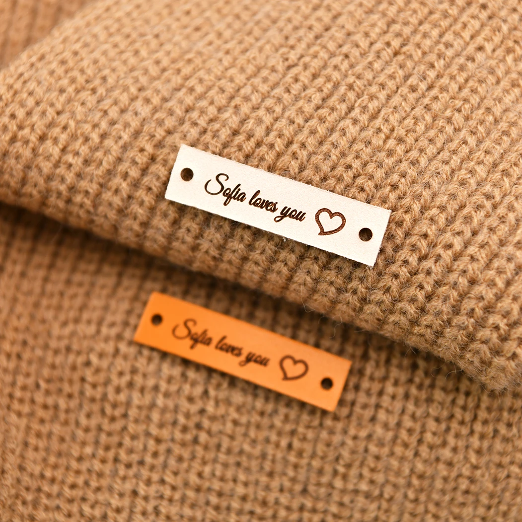 

Personalized Sewing Leather Tag with Custom Logo or Text for Hats, Crochet and Handmade Brands, Clothes Labels, 10x40mm