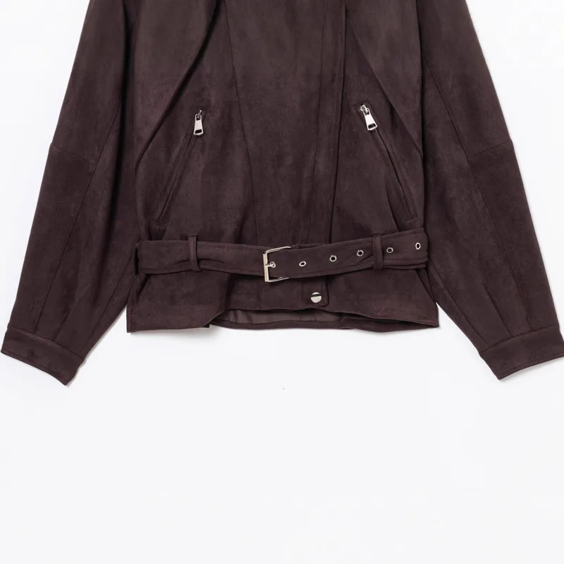 HKSH Frühling Herbst Neue Frauen Jacke drehen-unten Kragen Zipper Tasche Schärpen Taille Cinching Persönlichkeit Streetwear Ins Mantel HK11354