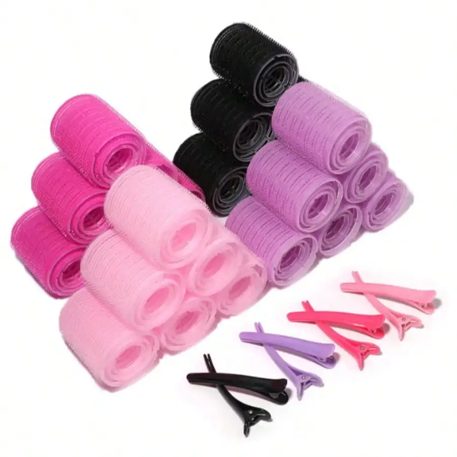 30pcs/set Hair Curlers Set Self Adhesive Hair Rollers with Styling Clips Portable Hair Styling Kit for Women Daily Hairstyling