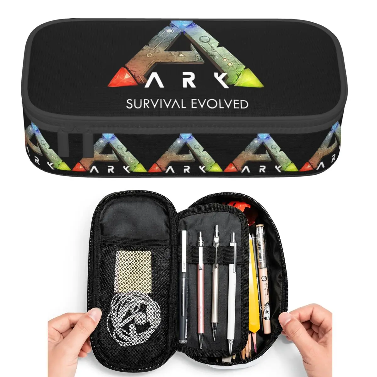 Ark Survival Evolved Schwarze Federmäppchen für Schüler, Stiftbox, Bleistiftbeutel, großes Federmäppchen, Stifthalter