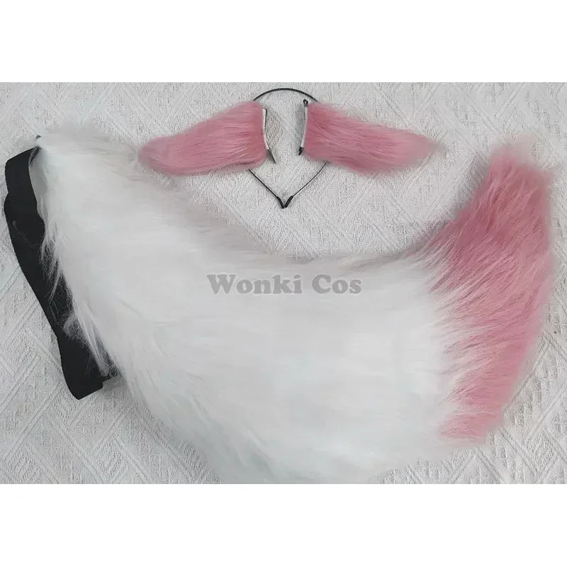 Inazuma yae miko cosplay schwanz ohren flauschige plüsch rosa weiche fuchs schwanz ohren cosplay prop