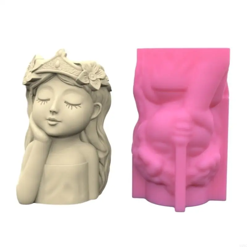 

U6XC Girls Pen Holder Silicone Molds Table Ornament Mould Plasters Making Tool Succulent Planter Mold Easy to Clean