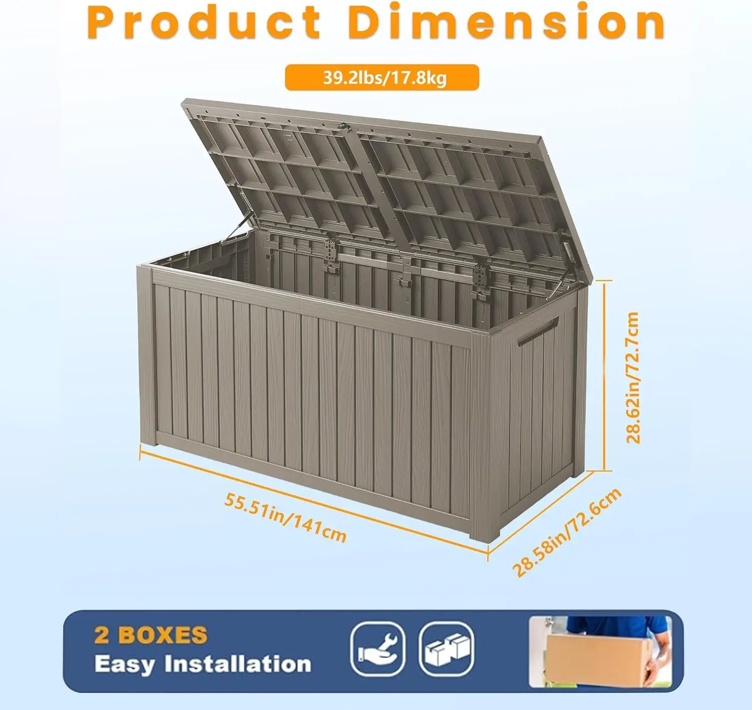 200 Gallon Resin Deck Box, Waterproof Outdoor Storage Bin for Patio Furniture, Pool Accessories, and Garden Tools, Lockable & UV