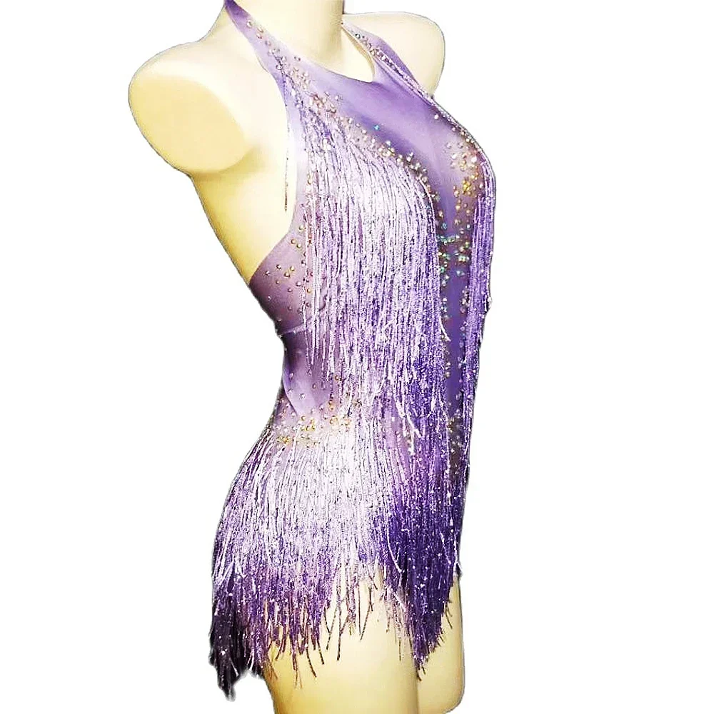 Glitzernde Strass-Bodys für Damen, helle Fransen, ärmellos, Neckholder, Geburtstagsfeier, Clubkleidung, Abend, Abschlussball, Sänger, Tanzkostüme