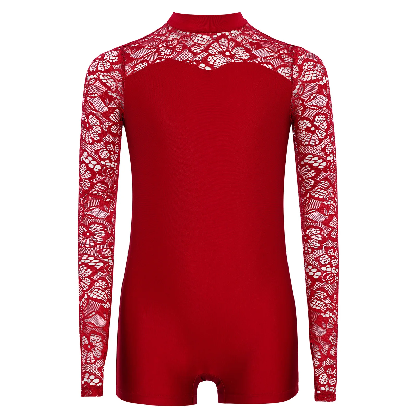 Kids Girls Floral Lace Ballet Dance Leotards Long Sleeves Gymnastics Yoga Bodysuit for Figure Skating Acrobatics Performance image 3