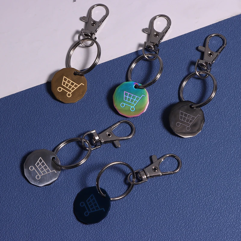1PCS Cart Token Pendant Keyring Trolley Metal Coin Small Shopping Stainless Steel Keychain DIY Accessories