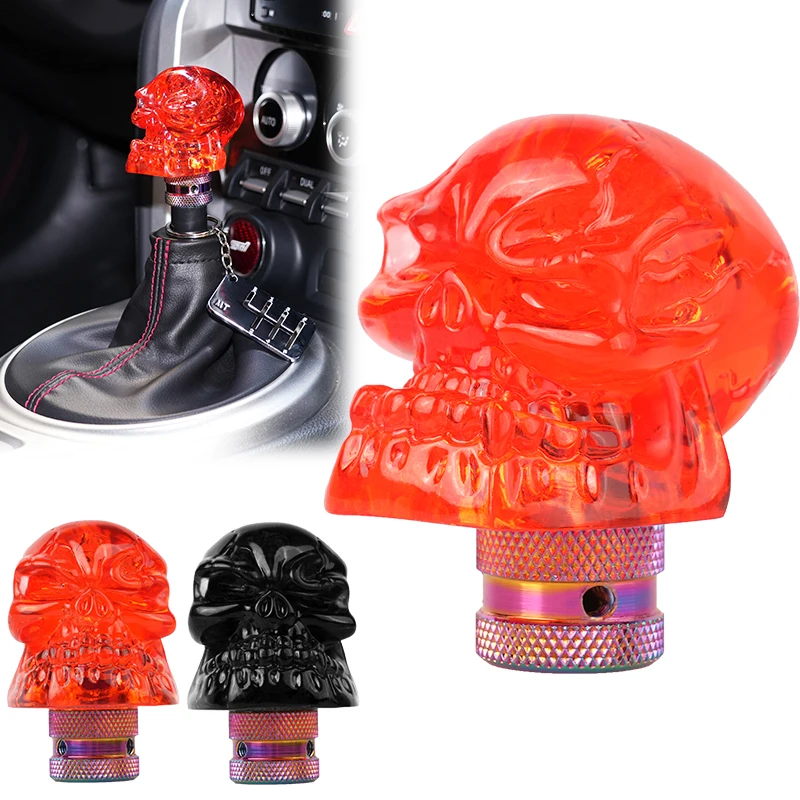 Universal skull gear shift knob Aluminum alloy acrylic head lever auto parts big tooth ghost skull shifter knob car assessories