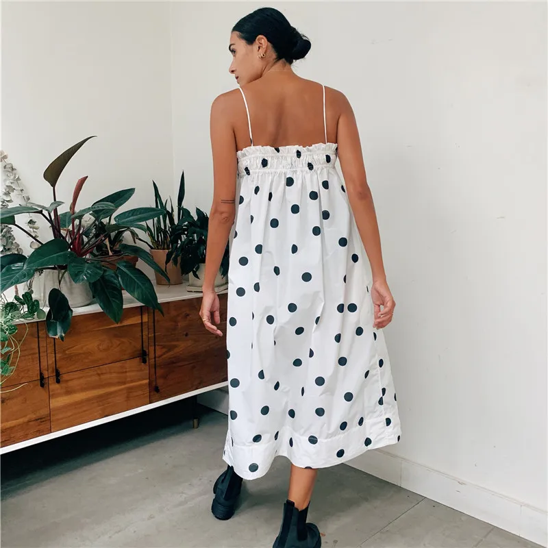 Hirigin Y2k Polka Dot gesmoktes abgestuftes Maxikleid Fliege Schulter Boho Midi Sonnenkleid Lässige Strand Lange Kleider für Frauen