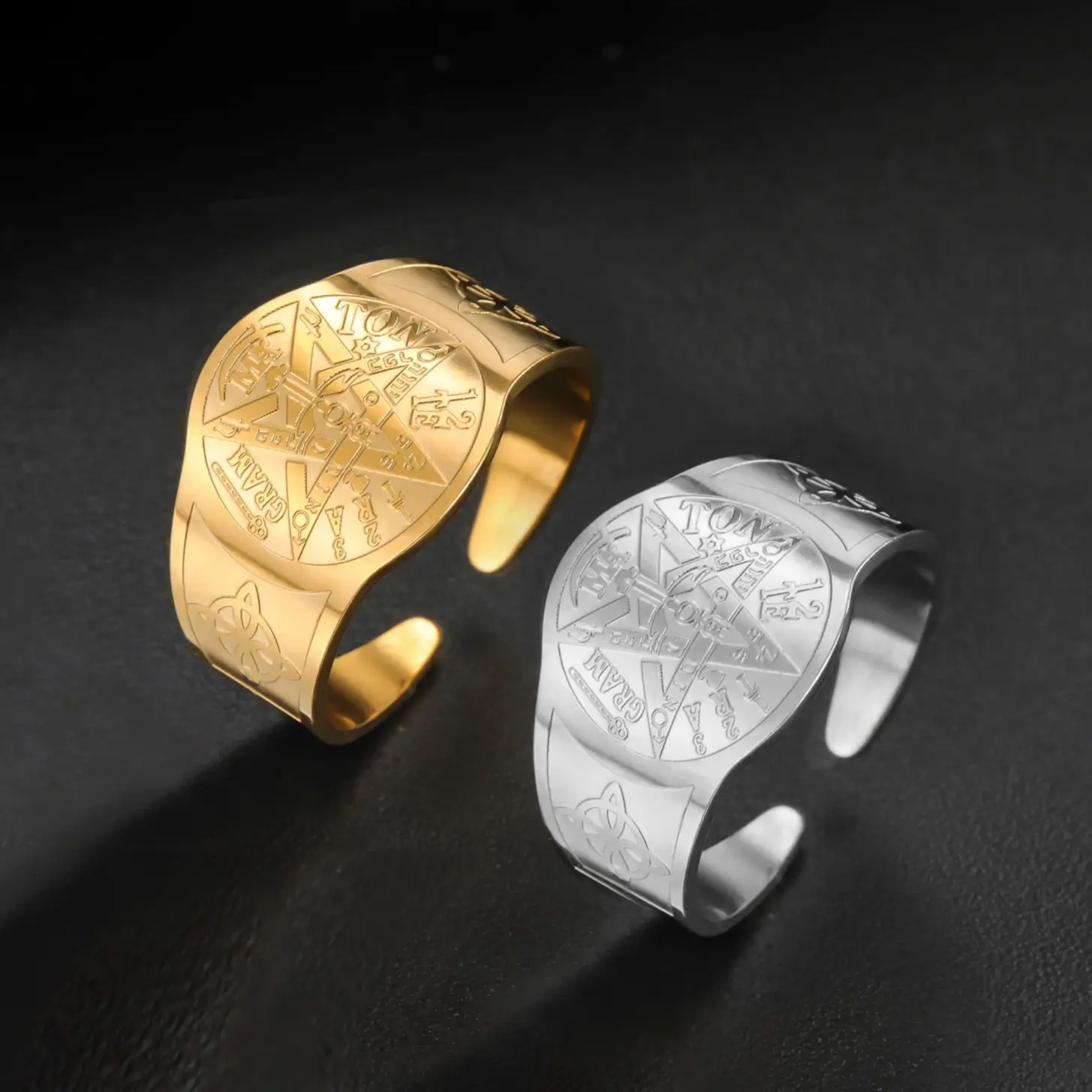 LIKGREAT Celtic Pentagram Ring for Women Men Pagan Wiccan Open Rings Stainless Steel Jewelry Spiritual Gift for Protection Spell