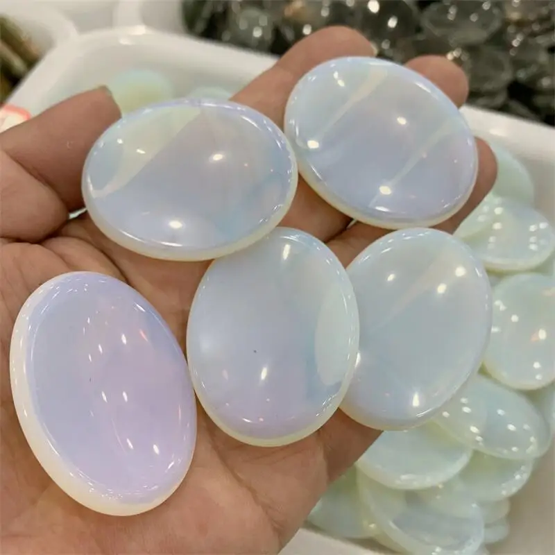 5pcs White Opalite Oval Thumb Worry Stone Palm Pocket Natural Chakra Reiki Healing Therapy Geometry Energy Smooth Gemstones