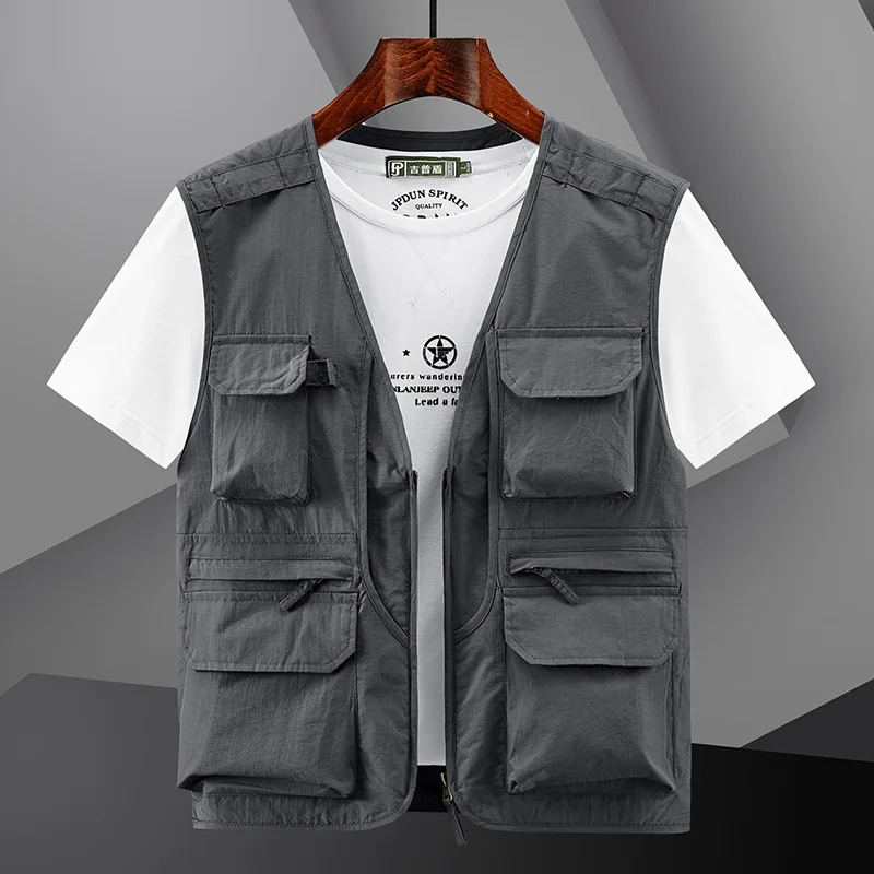 Men's Work Vest Multi Pocket V Neck Sleeveless Casual Jacket Fishing Photography Waistcoat Men Women мужские жилеты VT-379