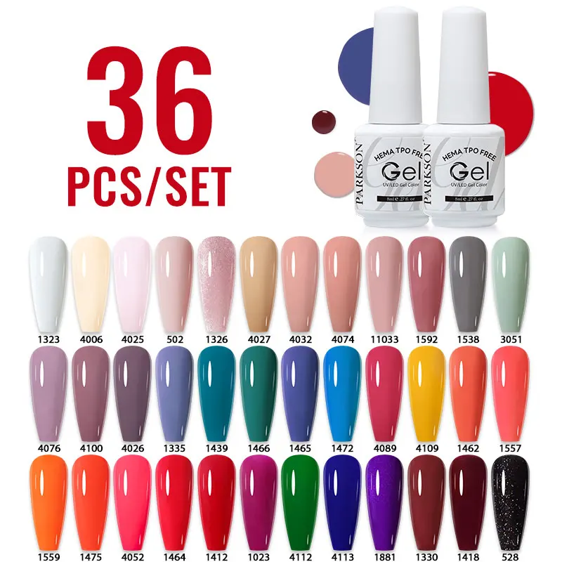 ชุดเจลทาเล็บสีพื้นยอดนิยมจากพาร์กสัน คอลเลคชั่นเจลยูวี 36 สี ปราศจากสาร TPO และ HEMA ชุดเจลทาเล็บกึ่งถาวร