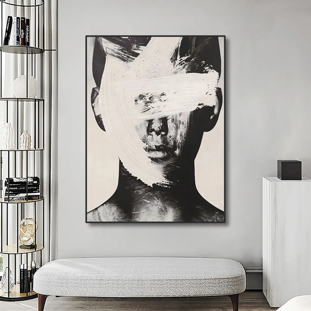 100% Handmade Black White Portrait Oil Paintings Nodic Abstract Figure Canvas Painting Artworks for Living Room Home Wall Dec
