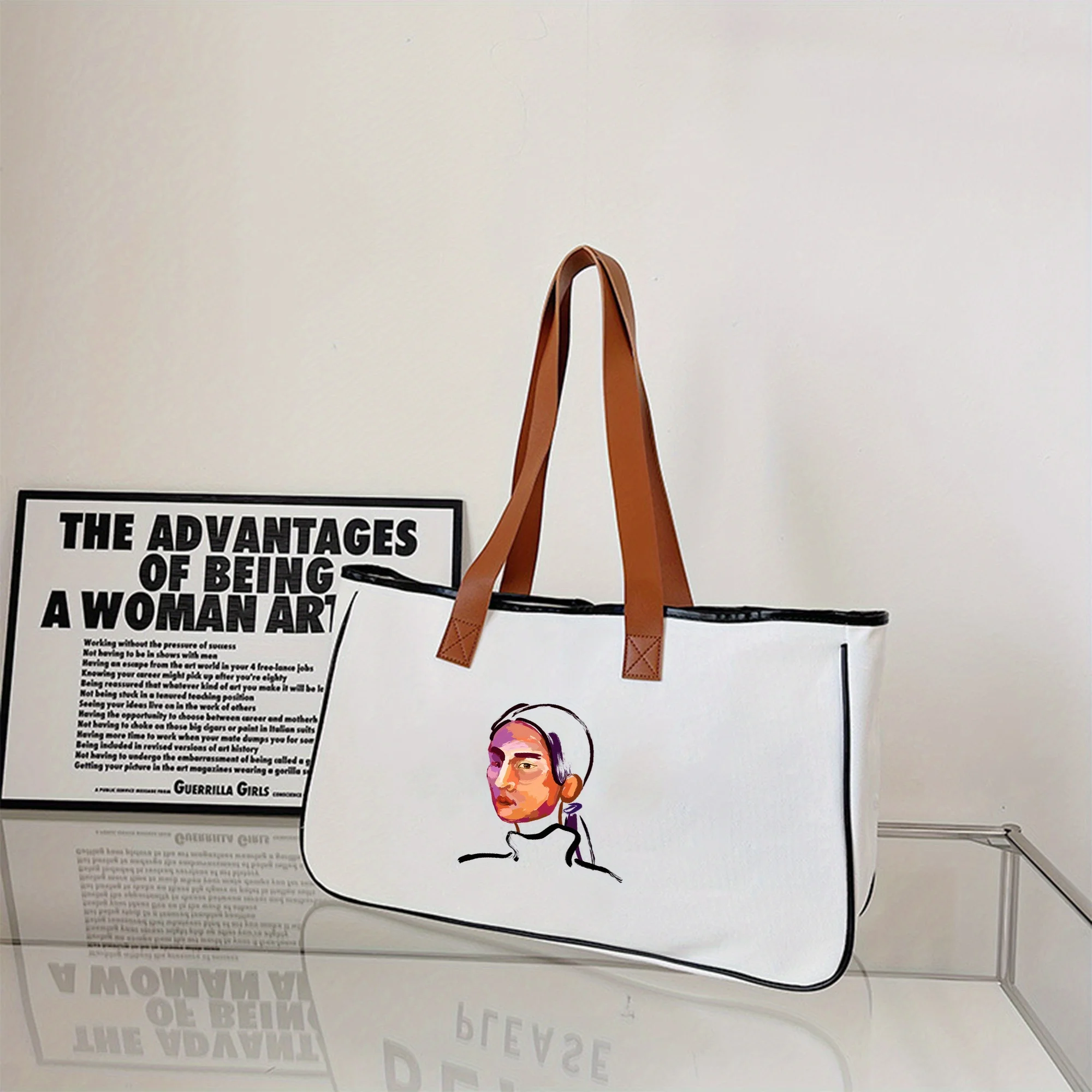 Abstract Oil Painting Character Print Tote Bag Large Capacity Gift Bag Fashion Tote Bag for Women for Shopping Trip Beach School