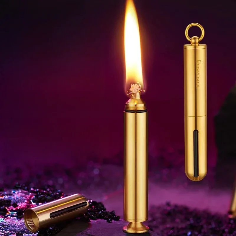 Pure Copper Mini Keychain Waterproof Coal Oil Lighter Ten Thousand Times Match Tobacco Pressing Rod Portable Pipe Lighter Gifts