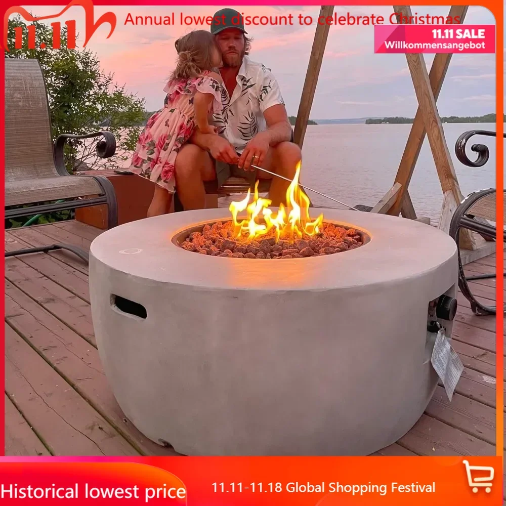 36 in. Outdoor Round Propane Gas Smokeless Fire Pit with Sturdy Faux Concrete Base, Quick Ignition and Gas Regulato