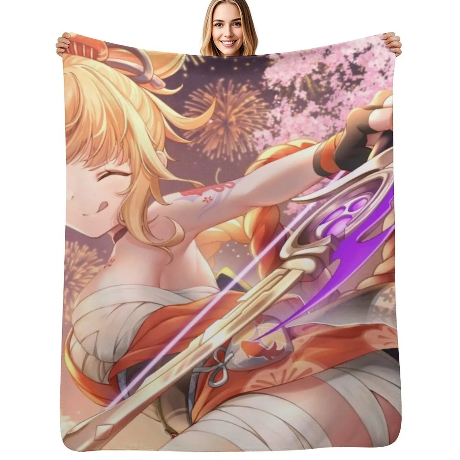 

Yoimiya Throw Blanket Blankets For Baby valentine gift ideas Weighted Soft Plush Plaid Blankets