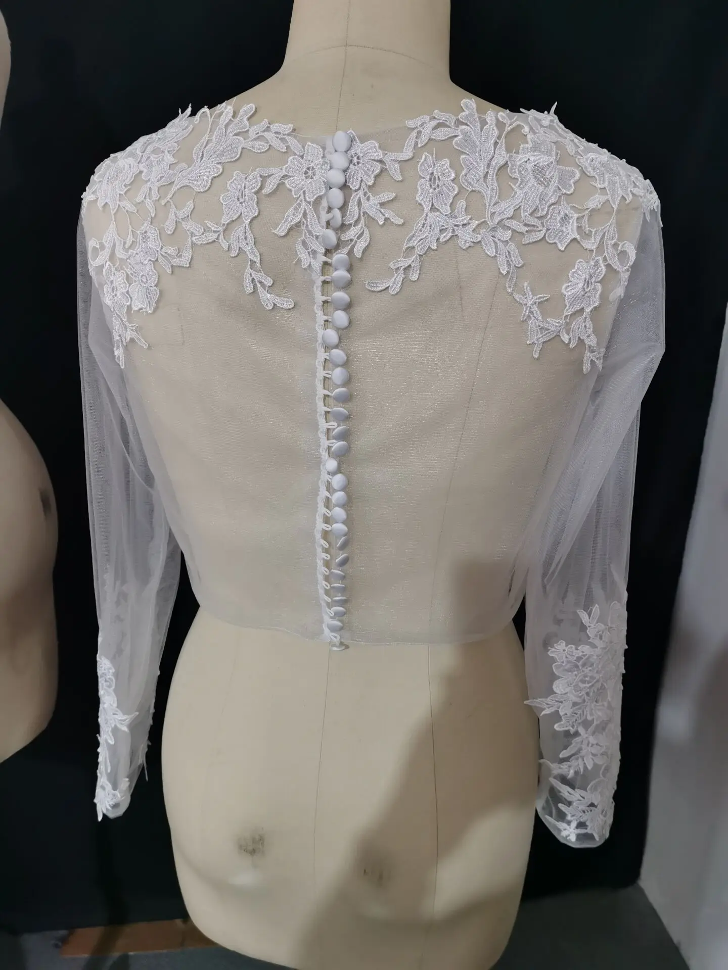 long sleeve lace Appliques jacket Scoop wedding Coat bridal bolero wrap White Lace Bride shawl