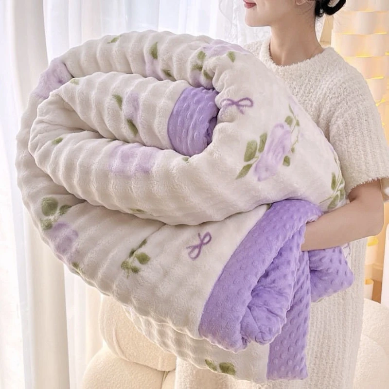 Autumn Winter New Thicken Keep Warm Quilted Blanket Artificial Rabbit Plush Quilt Soft Fluffy Warmth Duvet Comforter Dormitory