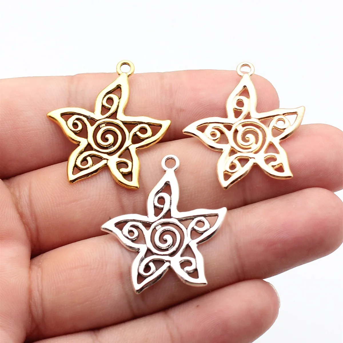 WYSIWYG 3pcs 33x30mm Flower Hollow Charm Pendants 3 Colors Hollow Carved Flower Charm Hollow Carved Flower Pendants